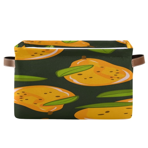 Mangos and Leaves Square Storage Bins with Handles Collapsible Containing Box 1 Pack