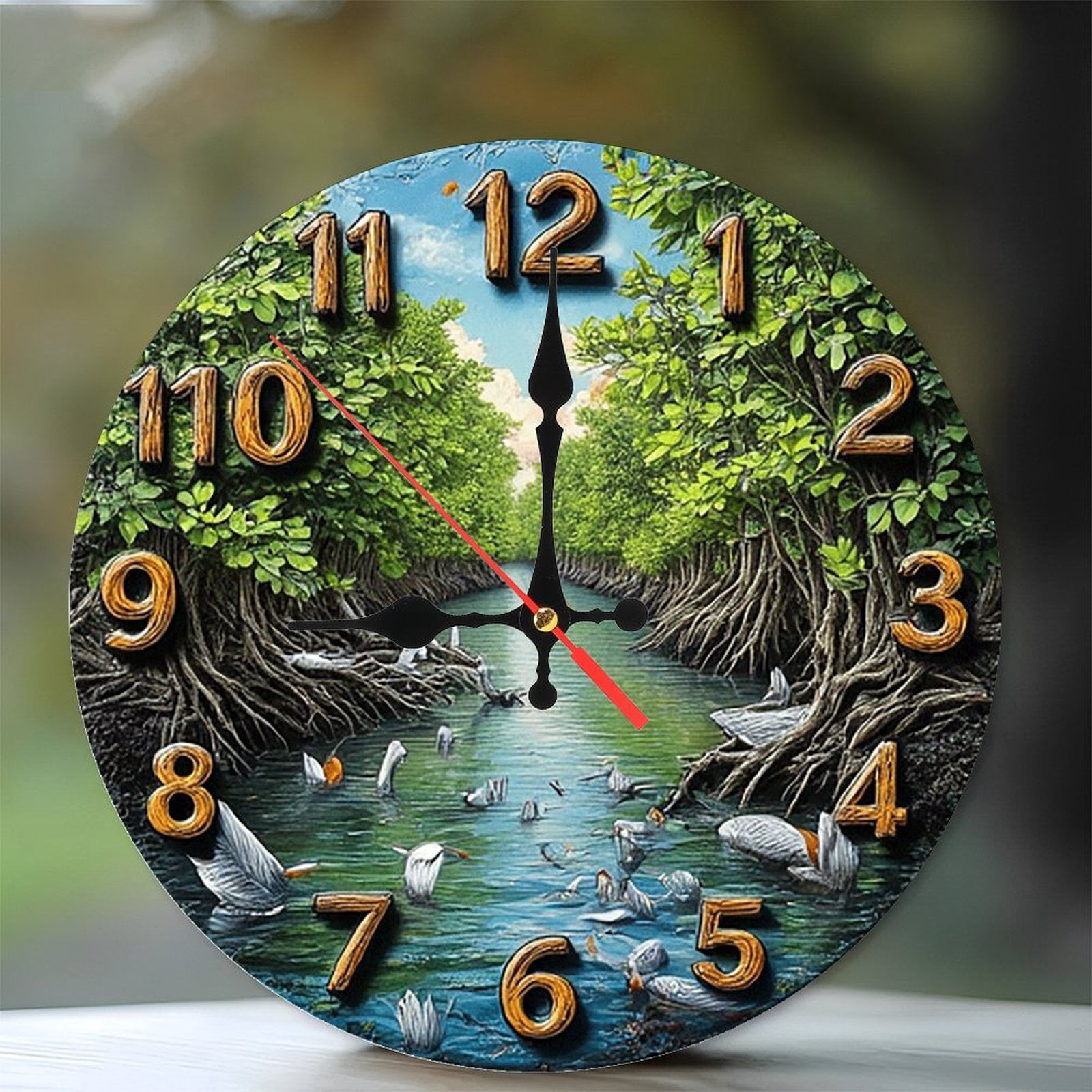 Mangrove River Birds Wall Clock 10-Inch Silent Wooden Wall Clock ...