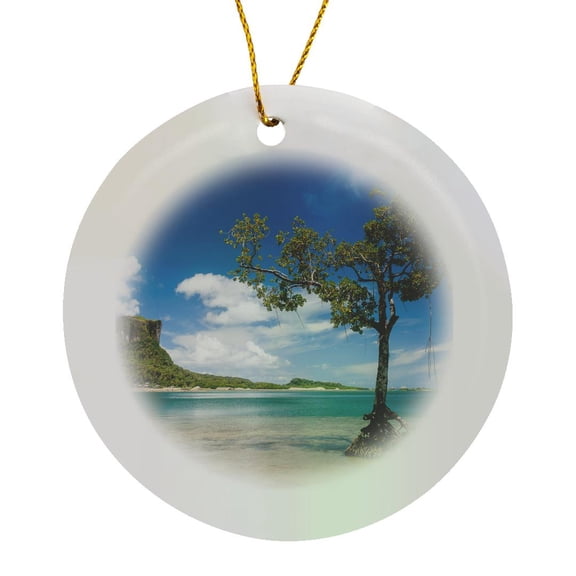 3drose, Mangrove Tree Standing in Water Near Sokehs Rock, Pohnpei, Micronesia, Circle Porcelain Ornament