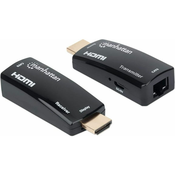Manhattan 1080p@60Hz Compact HDMI over Ethernet Extender Kit, Extends Distances of Signal up to 60m with a Single Cat6 Ethernet Cable, Transmitter and Receiver included, Power over Cable