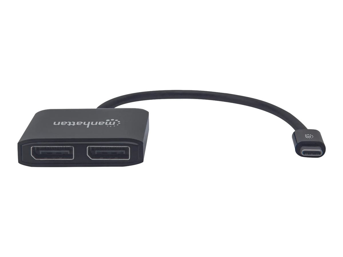 Manhattan USB-C to Dual DisplayPort Adapter MST Hub, Mirror, Extended and Video-Wall Modes; 4K@30Hz; Black