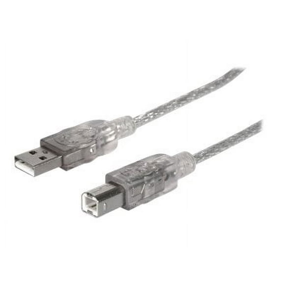 Manhattan Hi-Speed USB 2.0 A Male to B Male Device Cable 16' Translucent Silver