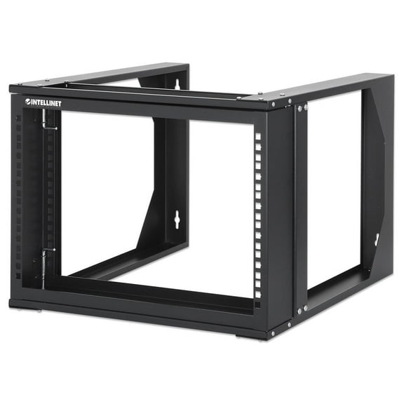 Intellinet 19" Wall Mount 2-Post Open Frame Network Rack, 6U, Hinged Swing Frame, 450 mm (17.7 in.) Depth, Flat Pack, Black RAL 9004