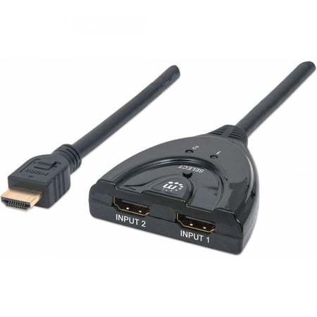 Manhattan 1080p 2-Port HDMI Switch - Integrated Cable, Black - for PlayStation, Xbox, Blu-ray players, Roku
