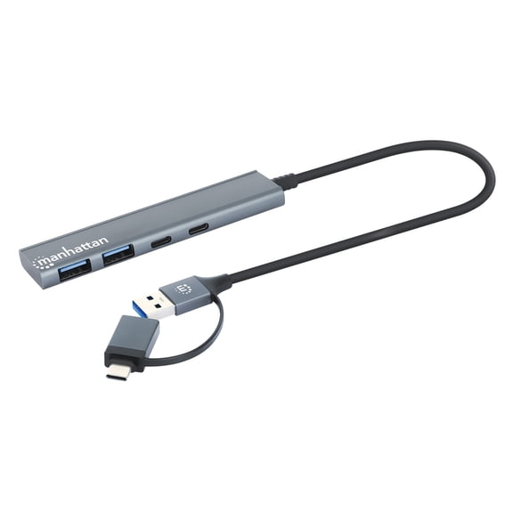 Manhattan 4-Port USB 3.0 Type-C / Type-A Combo Hub 2x2 - USB Type A, USB Type C - 640 MB/s - Notebook, Desktop, Smartphone, Mouse, Keyboard, Flash Drive, Tablet - Portable - 4 USB Port(s) - PC, Mac