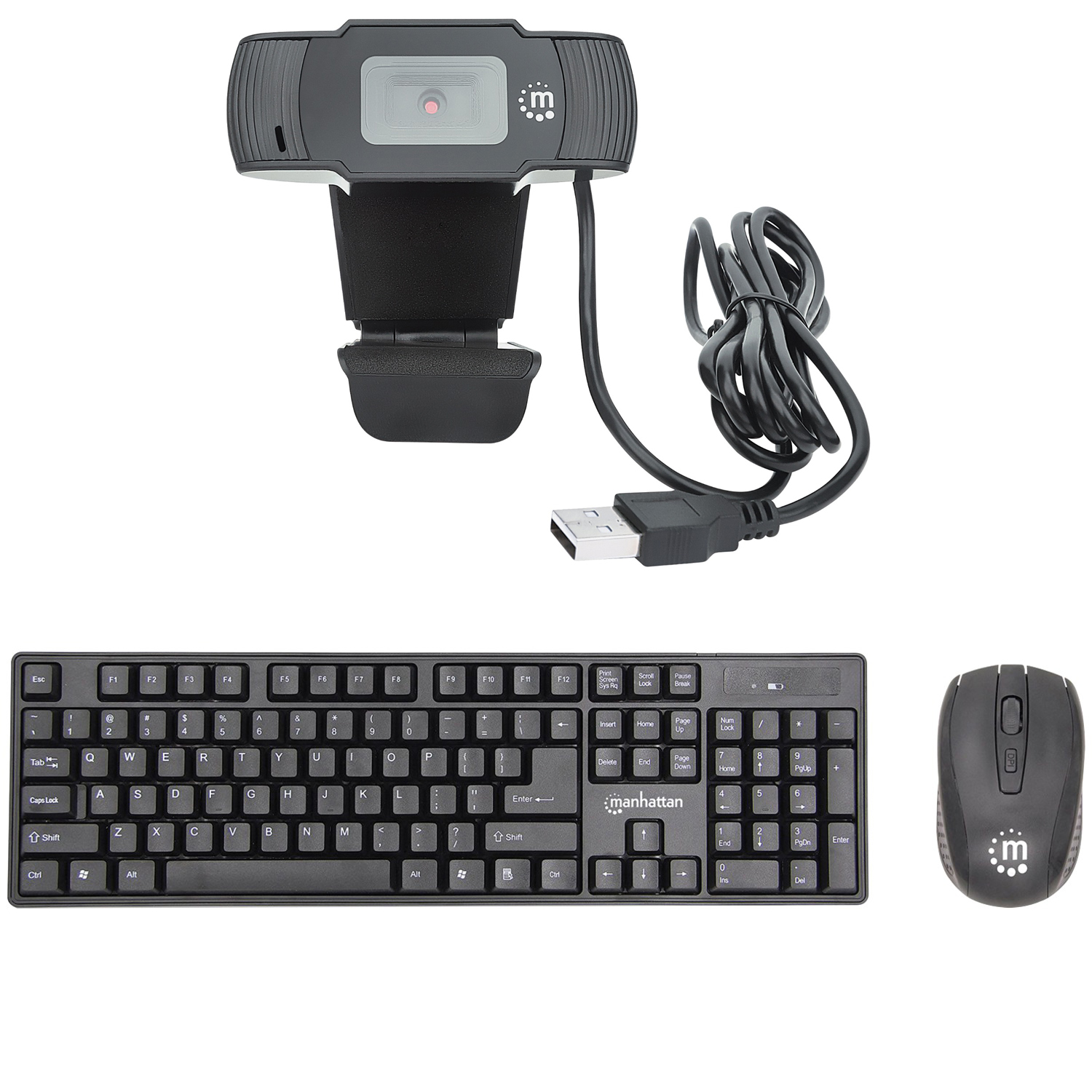 Manhattan 462006 1080p USB Webcam with Built-in Microphone & 178990 Wireless Keyboard & Optical Mouse Set - image 1 of 3