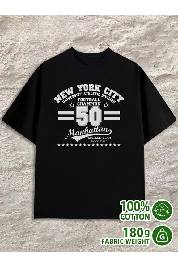 Manhattan 50 for men black 180G 100% Cotton New spring and autumn trendy printed T-shirts Funny Unisex Shirt Crewneck tshirts Unique Design Unisex Shirt Short Sleeve tshirts