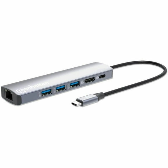 Manhattan 6 in 1 USB C Docking Station Hub ?with 100W Power Delivery, 4k HDMI, 3 USB-A 3.0, 1 Gigabit RJ45 Port - Multiport Adapter for MacBook Air/Pro & Other Type C Devices?3 Yr Mfg Warranty-153959
