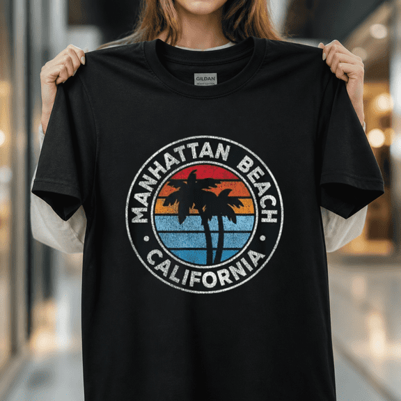 Manhattan Beach California CA Vintage Graphic Retro 70s Unisex T-Shirt, S - 5XL