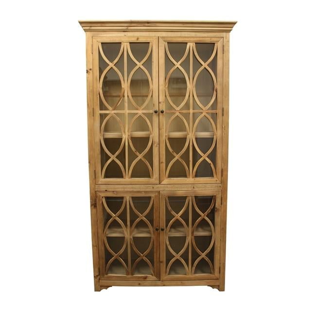 Natural Pine Tall Curio Cabinet with Glass Doors