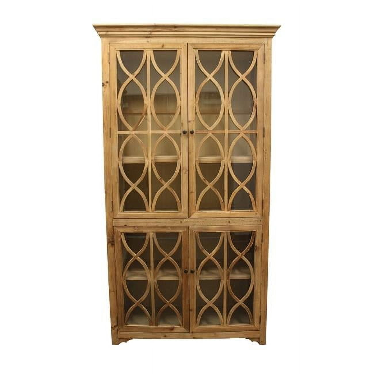Natural Pine Tall Curio Cabinet with Glass Doors