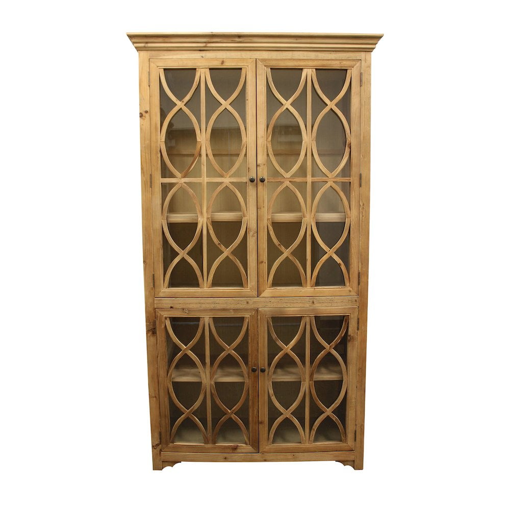 Natural Pine Tall Curio Cabinet with Glass Doors