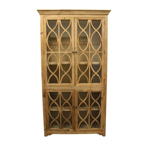 Manhattan Beach Ikki 4 Glass Door Solid Wood Cabinet in Natural