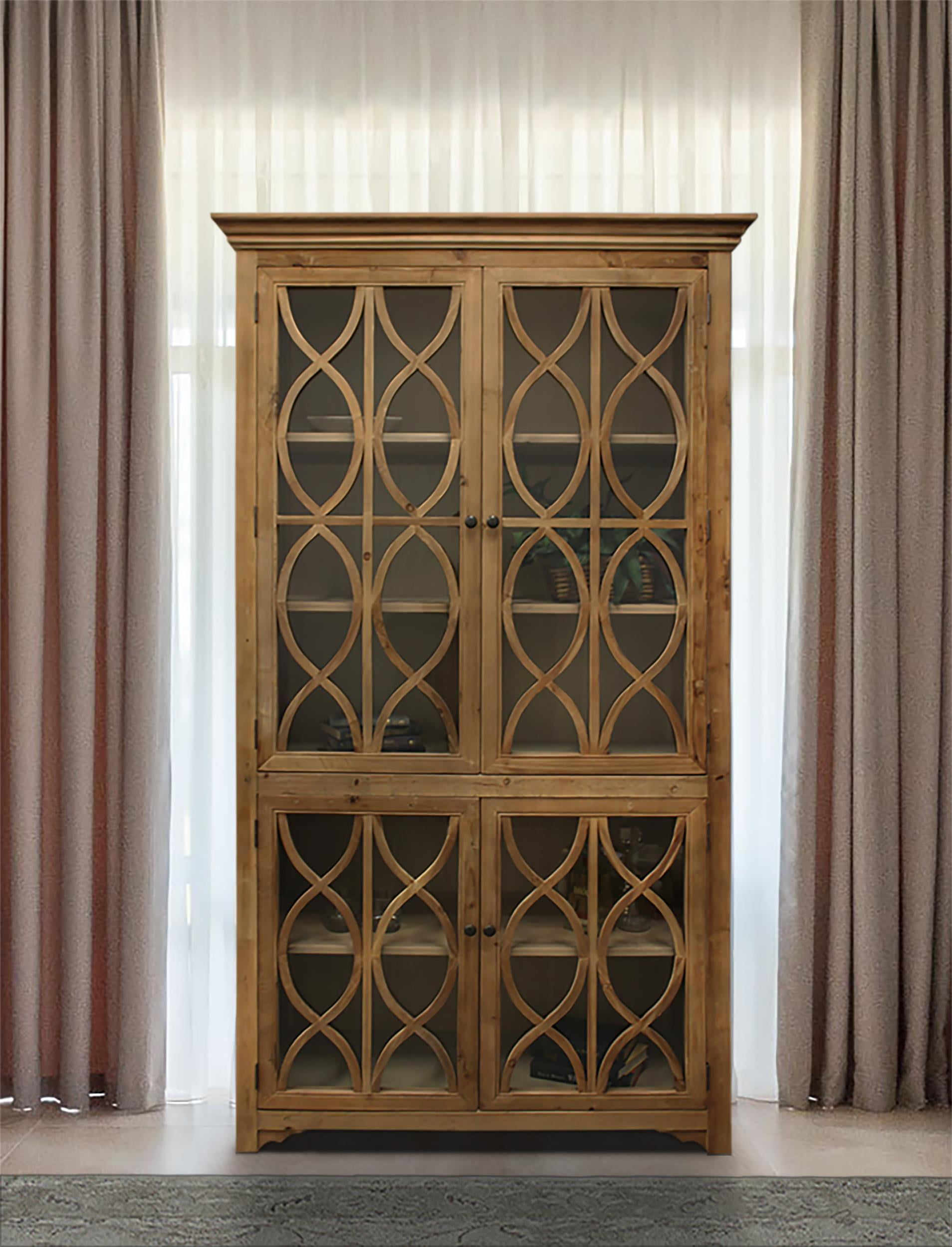 Natural Pine Tall Curio Cabinet with Glass Doors