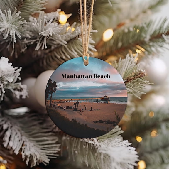 Manhattan Beach Ornaments, Manhattan Beach Christmas, Manhattan Beach Decor, Christmas Round, Ceramic Ornament, Photo Chrismas Ornament, for Lover Travel JoysQJ (Manhattan Beach)