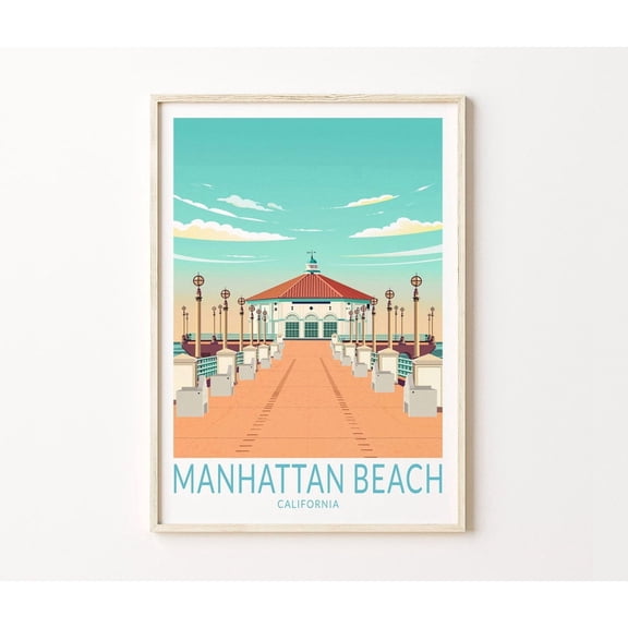 Manhattan Beach Pier California Scenic Travel Wall Art Home Decor
