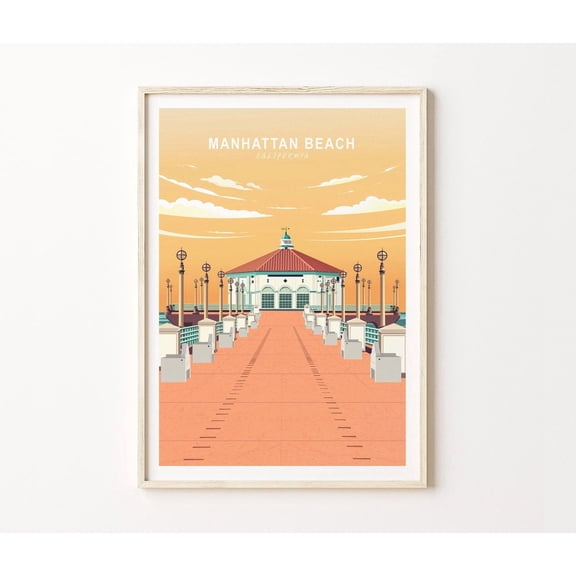 Manhattan Beach Pier California Sunset Wall Art Home Decor
