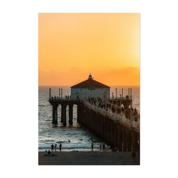 Manhattan Beach Sunset 01 - Los Angeles California Photography Sunset Beach Ocean Coastal Landscape Architecture Unframed Wall Art Print 4 x 6 inches