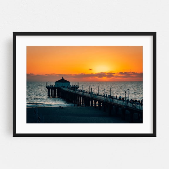 Manhattan Beach Sunset 03 - Los Angeles California Photography Sunset Beach Coast Ocean Scenic Landscape Black Framed Wall Art Print 5 x 7 inches