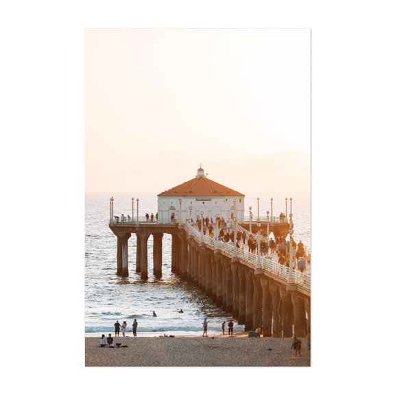 Manhattan Beach Sunset 04 - Los Angeles California Photography Beach Coastal Sunset Ocean Architecture Summer Unframed Wall Art Print 4 x 6 inches
