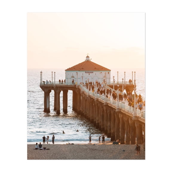 Manhattan Beach Sunset 04 - Los Angeles California Photography Beach Coastal Sunset Ocean Architecture Summer Unframed Wall Art Print 4 x 6 inches