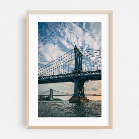 Manhattan Bridge 04 - Manhattan New York Photography Bridge City Architecture Water Skyline Travel Poster Scenic Oak Framed Wall Art Print 5 x 7 inches