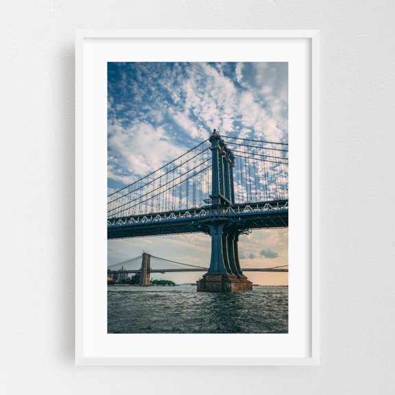Manhattan Bridge 04 - Manhattan New York Photography Bridge City Architecture Water Skyline Travel Poster Scenic White Framed Wall Art Print 5 x 7 inches