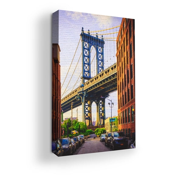 Manhattan Bridge Canvas Wall Art by Mavis Print- 16x20 inches Bridge Wall Decor | HD Printed & Wooden framed wall art | Modern Wall Decor for Bedroom, Living Room, Office, Kids Room | Made in USA