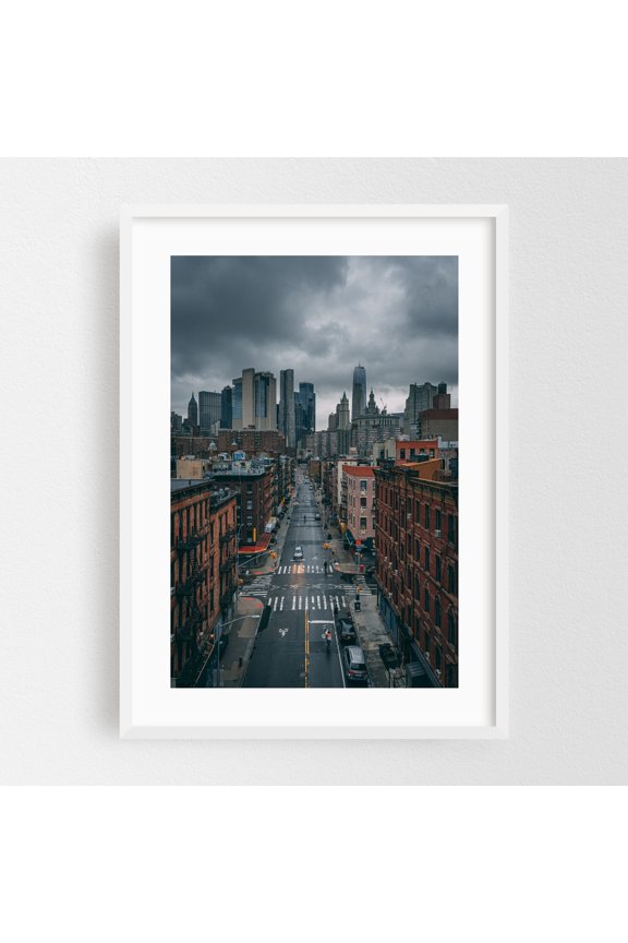 Manhattan Bridge Views 03 - Manhattan New York Photography City Street Photography Skyline Architecture Vintage Travel Poster White Framed Wall Art Print 5 x 7 inches