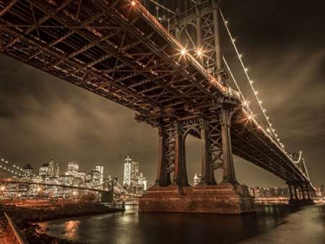 Manhattan Bridge over east river at dusk New York Canvas Art - Assaf Frank (18 x 24)