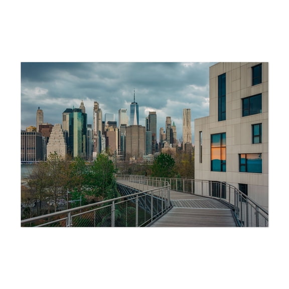 Manhattan from Brooklyn Heights 01 - Brooklyn New York Photography Cityscape Skyline Architecture Boardwalk Scenic Modern Art Travel Poster Unframed Wall Art Print 20 x 28 inches