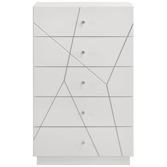 Manhattan Chest Lacquer Finish with Geometric Design and Spacious Drawers for Modern Storage White