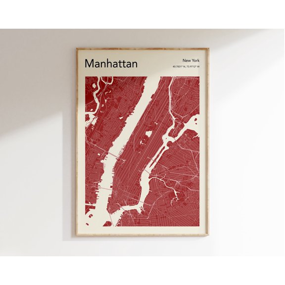 Manhattan City Map Print, Manhattan NY Map Poster, Colour Map Of Manhattan, Modernist Wall Art