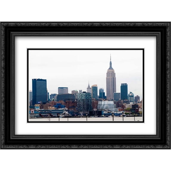 Manhattan Cityscape I 2x Matted 24x18 Black Ornate Framed Art Print by Berzel, Erin