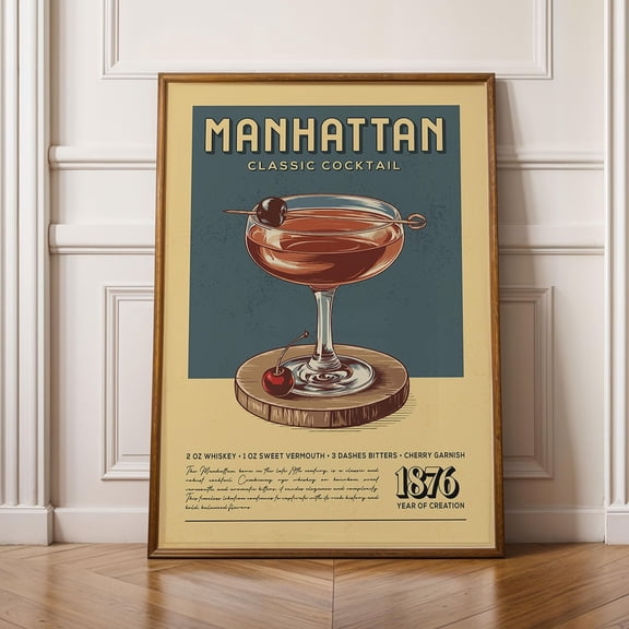 Manhattan Cocktail Print, Classic Bar Wall Art, Unframed Paper Poster 8x10in