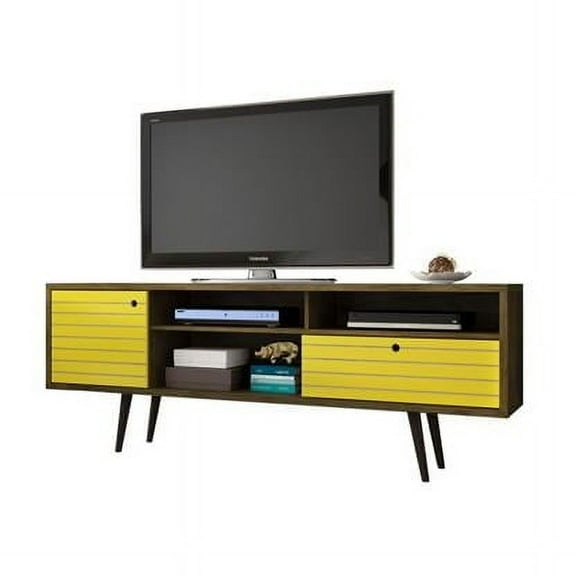 Manhattan Comfort Liberty 70" TV Stand in Rustic Brown and Yellow