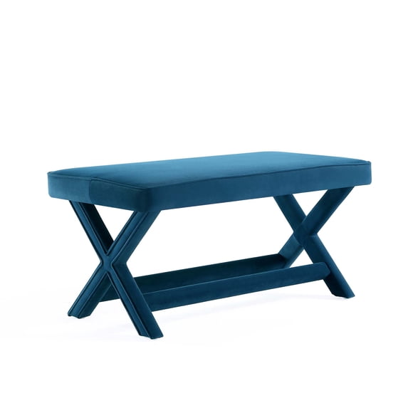 Manhattan Comfort Abigail Double Ottoman Bench with Solid Wood Frame in Blue