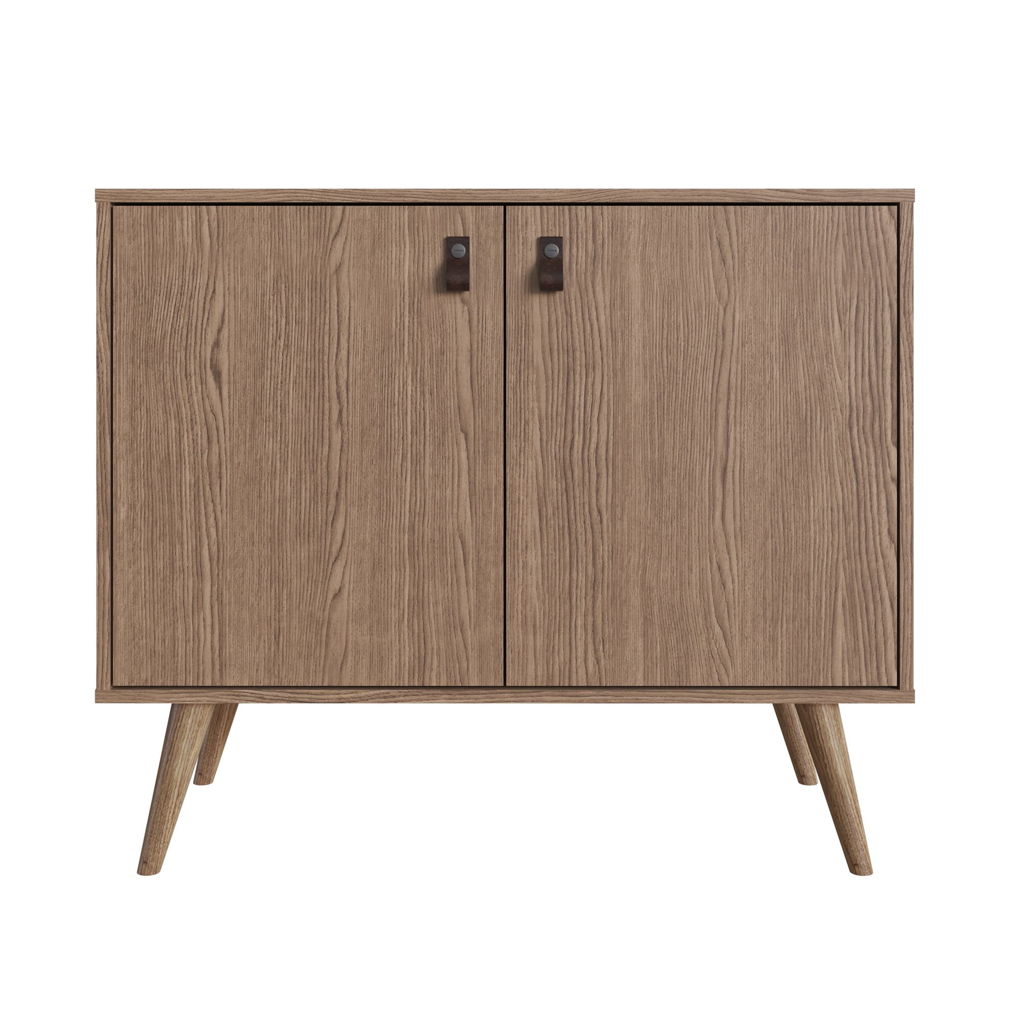 Amber Natural Eucalyptus Wood Buffet Sideboard with Faux Leather Handles