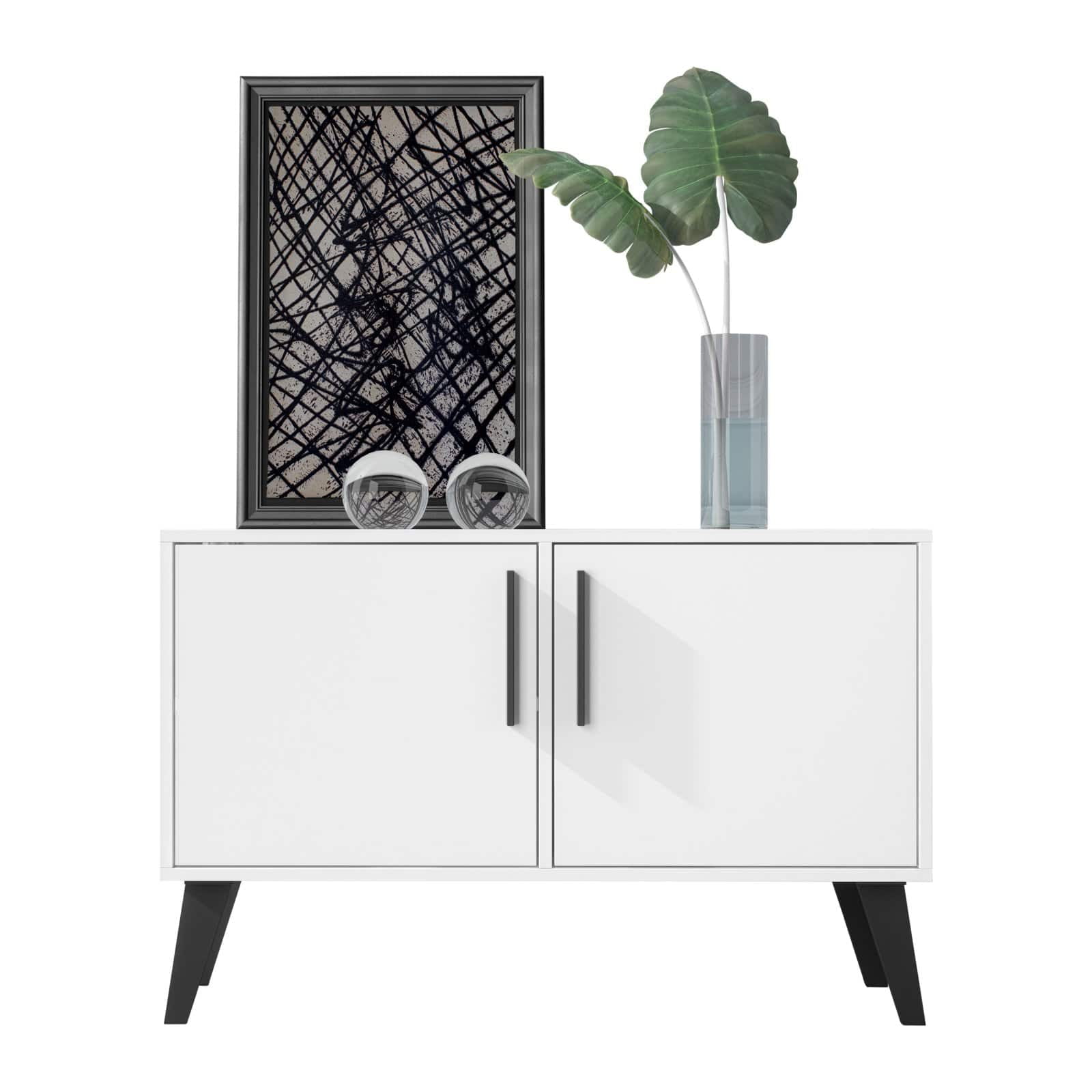 White Mid-Century Modern Double Door Side Table