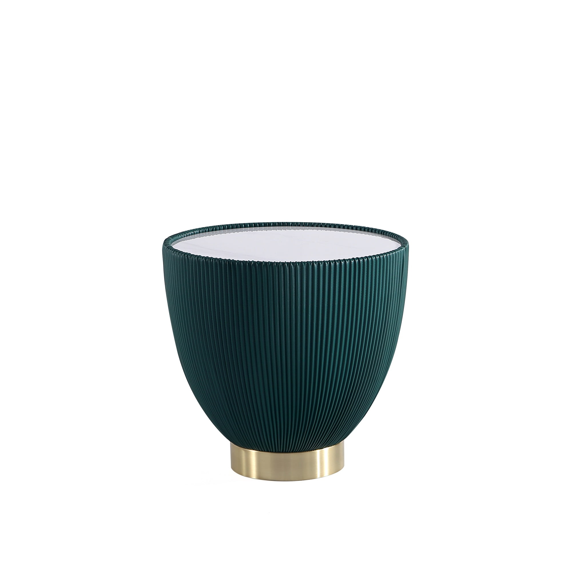 Tiny Green Ridged Accent Table with Gold Plinth Base