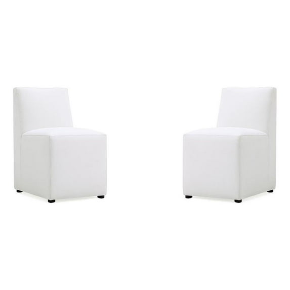 Manhattan Comfort Anna 19.69" Faux Leather Armless Dining Chair in Cream (2 Pc)