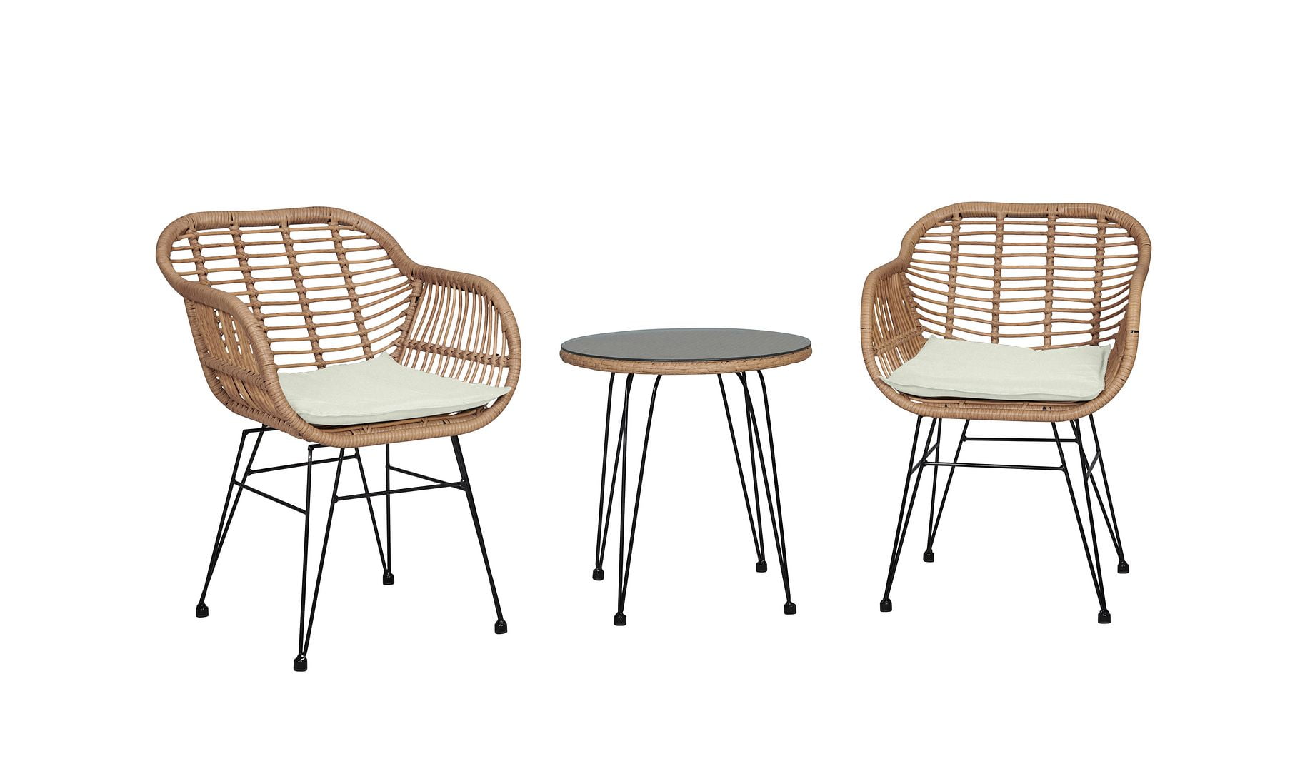 Tan and Cream Rattan 3-Piece Patio Conversation Set with Cushions