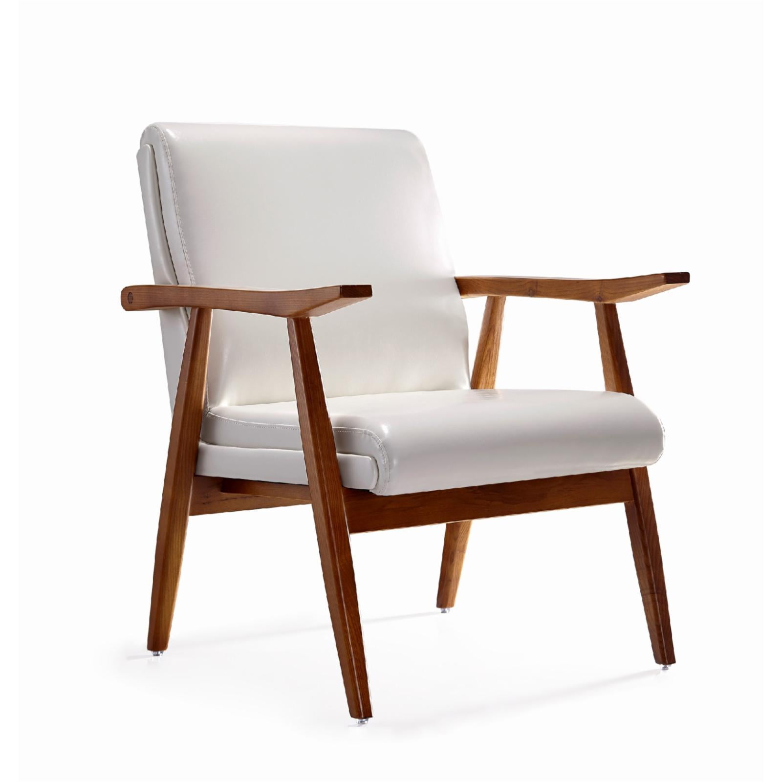 Archduke White and Amber Faux Leather Wood Accent Chair
