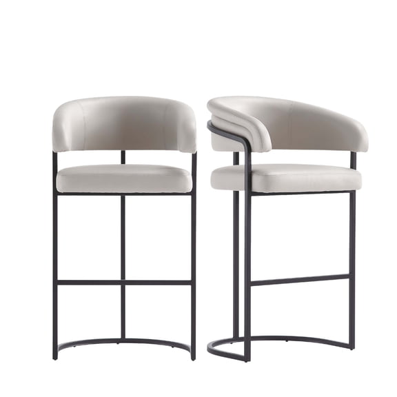 Manhattan Comfort Augusta Barstool with Metal Base in Light Gray - Set of 2