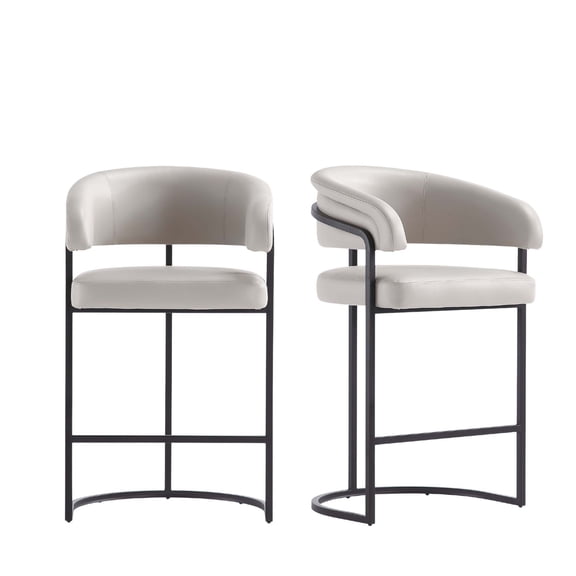 Manhattan Comfort Augusta Counter Stool with Metal Base in Light Gray - Set of 2