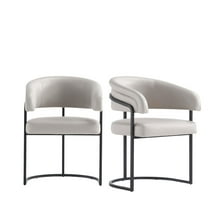 Manhattan Comfort Augusta Dining Chair with Metal Base in Light Gray - Set of 2