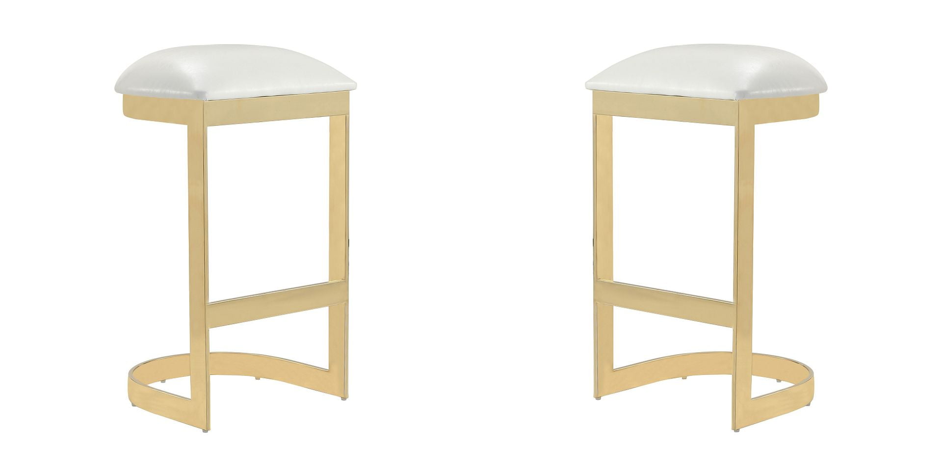 Set of 2 Sleek White and Brass Metal Barstools 17"x29"