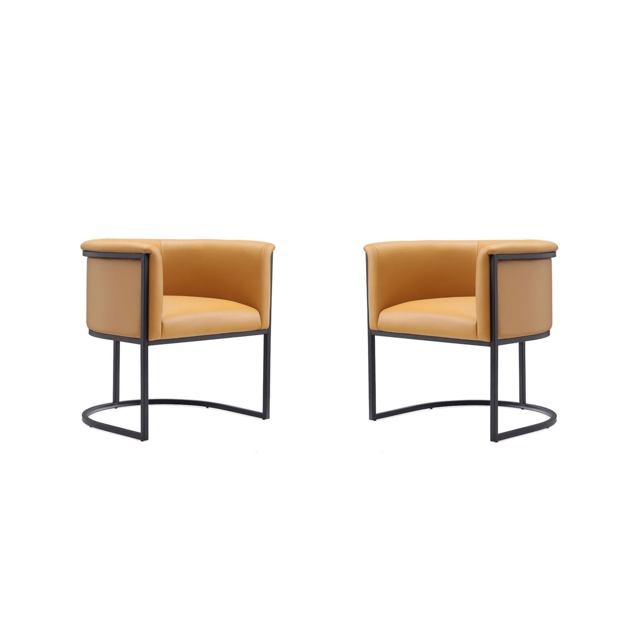 Sculptural Saddle Faux Leather Arm Chair with Metal Frame