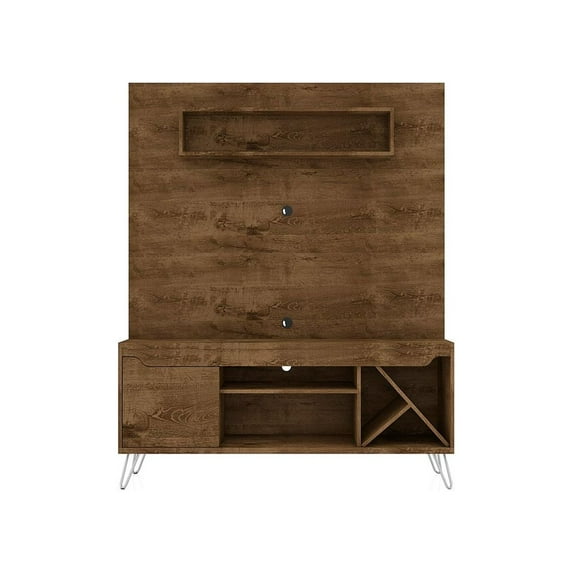 Manhattan Comfort Baxter 53.54 Mid-Century Modern Freestanding Entertainment Center with Media Shelves and Wine Rack in Rustic Brown