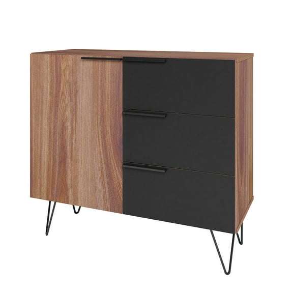 Manhattan Comfort Beekman 2 Shelves Engineered Wood Sideboard in Brown/Black